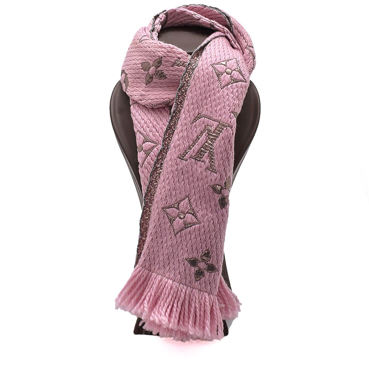 Louis Vuitton - Pink & Gold Wool Blend Shiny Monogram Scarf